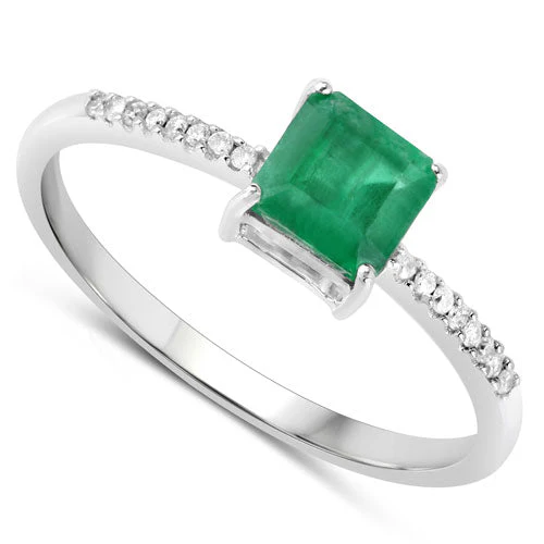 0.64 Carat Genuine Zambian Emerald and White Diamond 14K White Gold Ring - Image 6