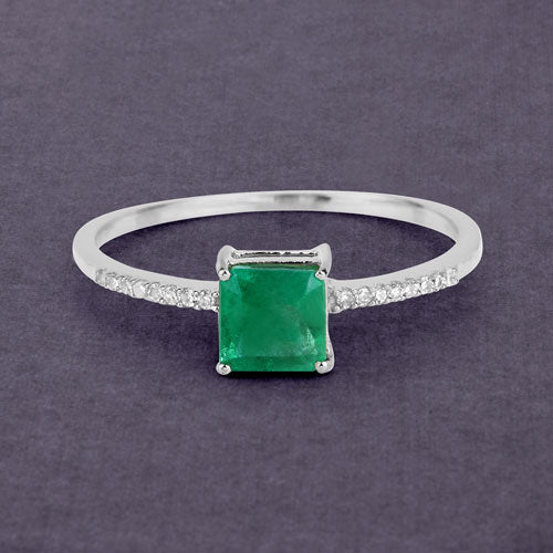 0.64 Carat Genuine Zambian Emerald and White Diamond 14K White Gold Ring - Image 8