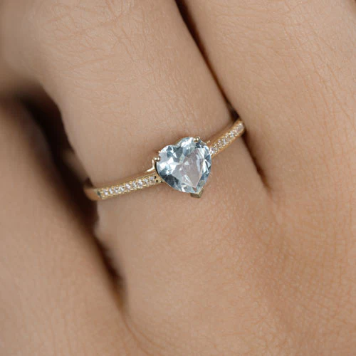 0.65 Carat Genuine Aquamarine and White Diamond 14K Yellow Gold Ring - Image 10