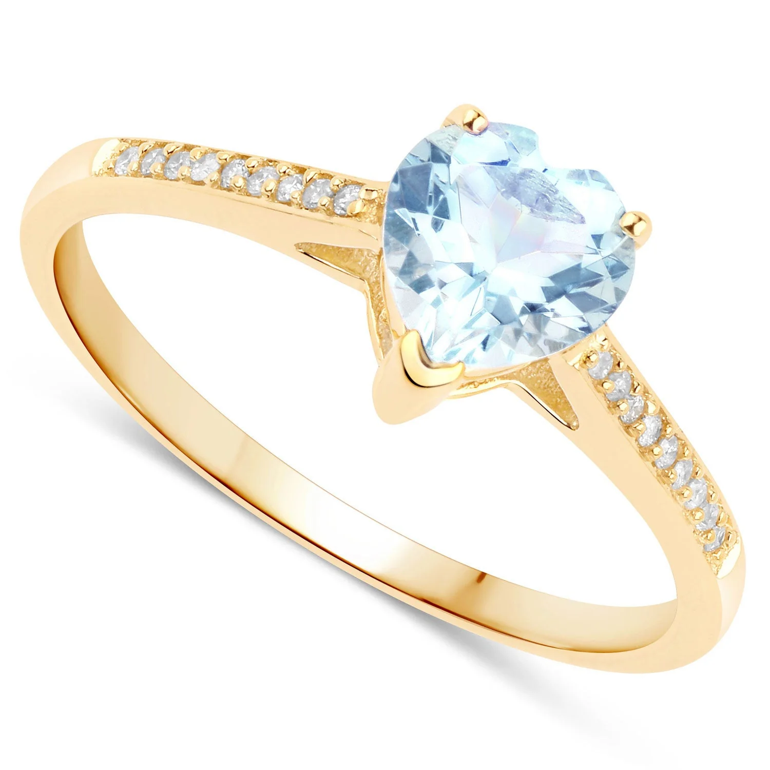 0.65 Carat Genuine Aquamarine and White Diamond 14K Yellow Gold Ring - Image 2