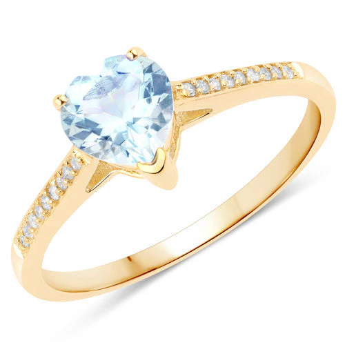 0.65 Carat Genuine Aquamarine and White Diamond 14K Yellow Gold Ring - Image 5