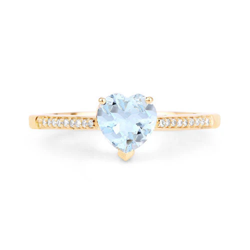 0.65 Carat Genuine Aquamarine and White Diamond 14K Yellow Gold Ring - Image 7