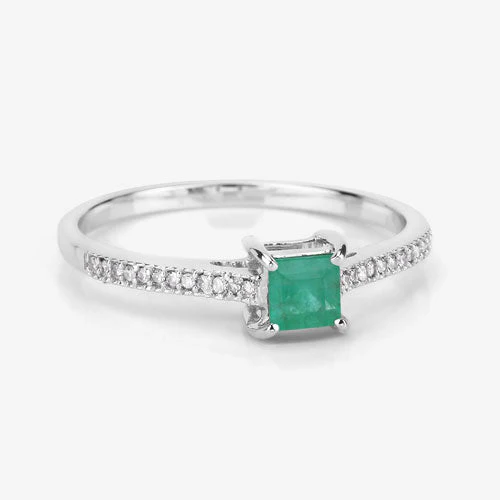 0.67 Carat Genuine Zambian Emerald and White Diamond 14K White Gold Ring - Image 10