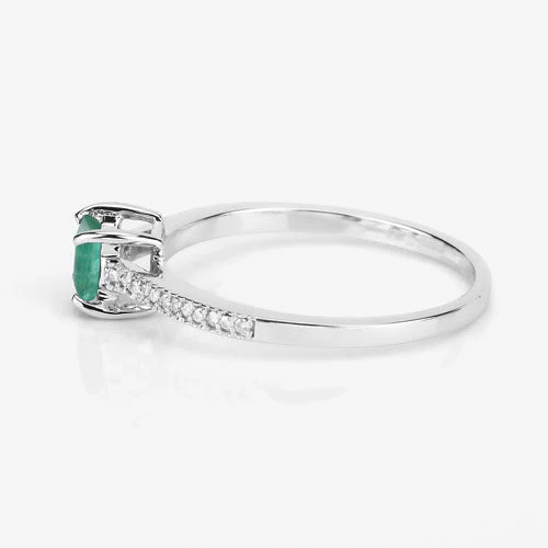0.67 Carat Genuine Zambian Emerald and White Diamond 14K White Gold Ring - Image 11