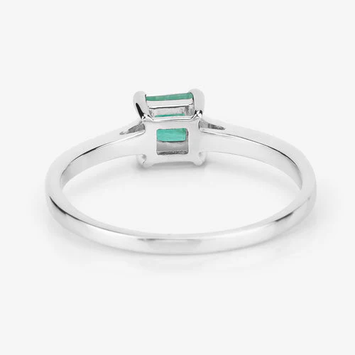 0.67 Carat Genuine Zambian Emerald and White Diamond 14K White Gold Ring - Image 12