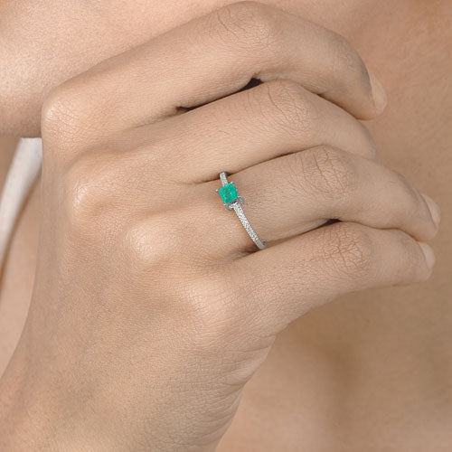 0.67 Carat Genuine Zambian Emerald and White Diamond 14K White Gold Ring - Image 14