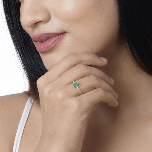 0.67 Carat Genuine Zambian Emerald and White Diamond 14K White Gold Ring - Image 15