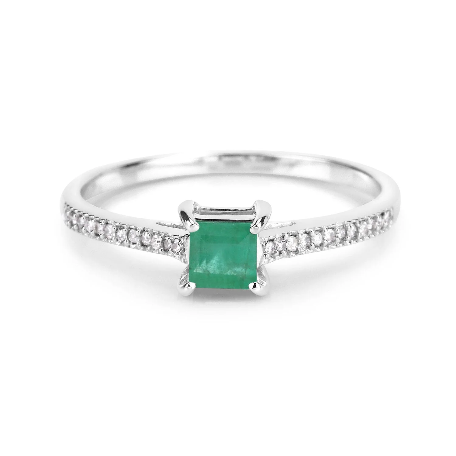 0.67 Carat Genuine Zambian Emerald and White Diamond 14K White Gold Ring - Image 3
