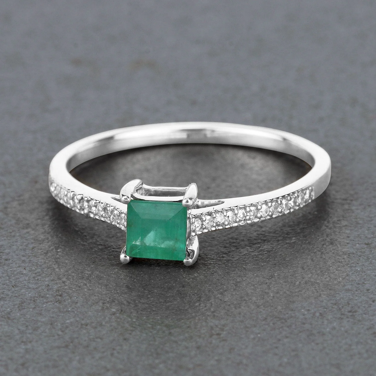 0.67 Carat Genuine Zambian Emerald and White Diamond 14K White Gold Ring - Image 4