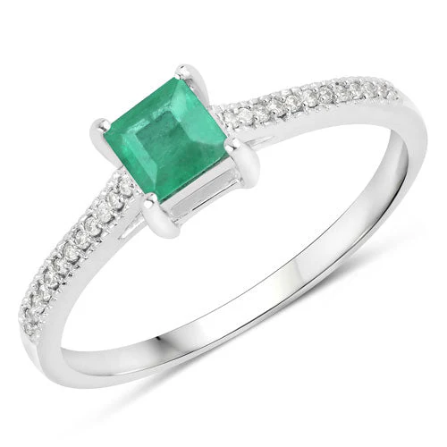 0.67 Carat Genuine Zambian Emerald and White Diamond 14K White Gold Ring - Image 5
