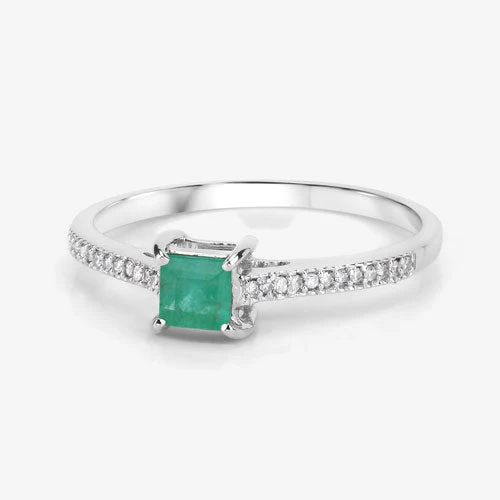 0.67 Carat Genuine Zambian Emerald and White Diamond 14K White Gold Ring - Image 9
