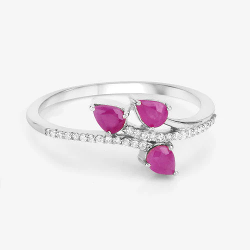 0.68 Carat Genuine Ruby and White Diamond 14K White Gold Ring - Image 10
