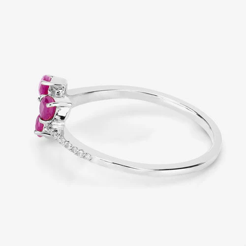 0.68 Carat Genuine Ruby and White Diamond 14K White Gold Ring - Image 11