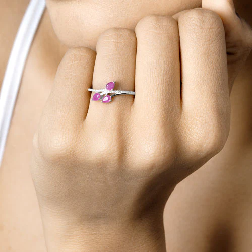 0.68 Carat Genuine Ruby and White Diamond 14K White Gold Ring - Image 14
