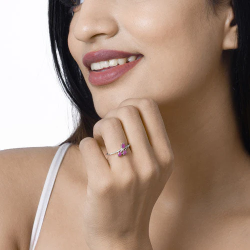 0.68 Carat Genuine Ruby and White Diamond 14K White Gold Ring - Image 15