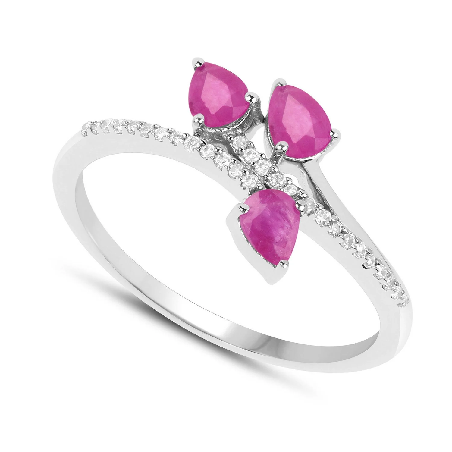 0.68 Carat Genuine Ruby and White Diamond 14K White Gold Ring - Image 2