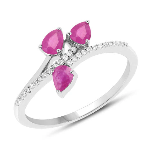 0.68 Carat Genuine Ruby and White Diamond 14K White Gold Ring - Image 5