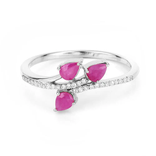0.68 Carat Genuine Ruby and White Diamond 14K White Gold Ring - Image 7