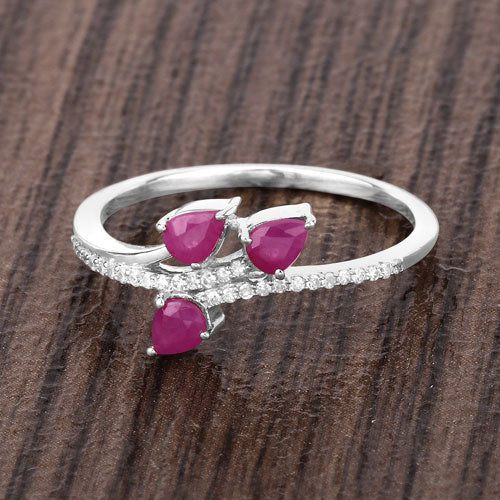 0.68 Carat Genuine Ruby and White Diamond 14K White Gold Ring - Image 8