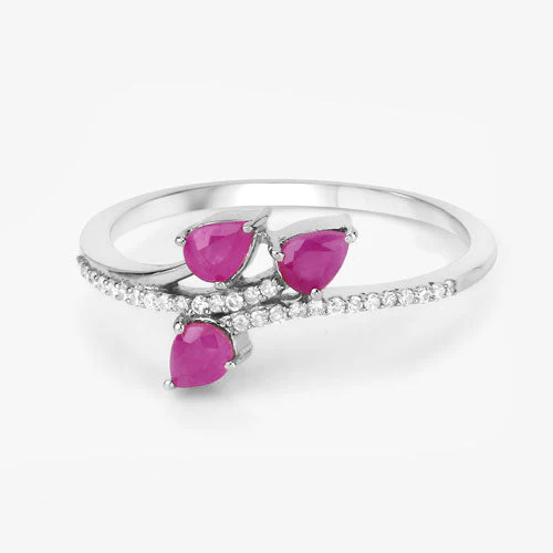 0.68 Carat Genuine Ruby and White Diamond 14K White Gold Ring - Image 9