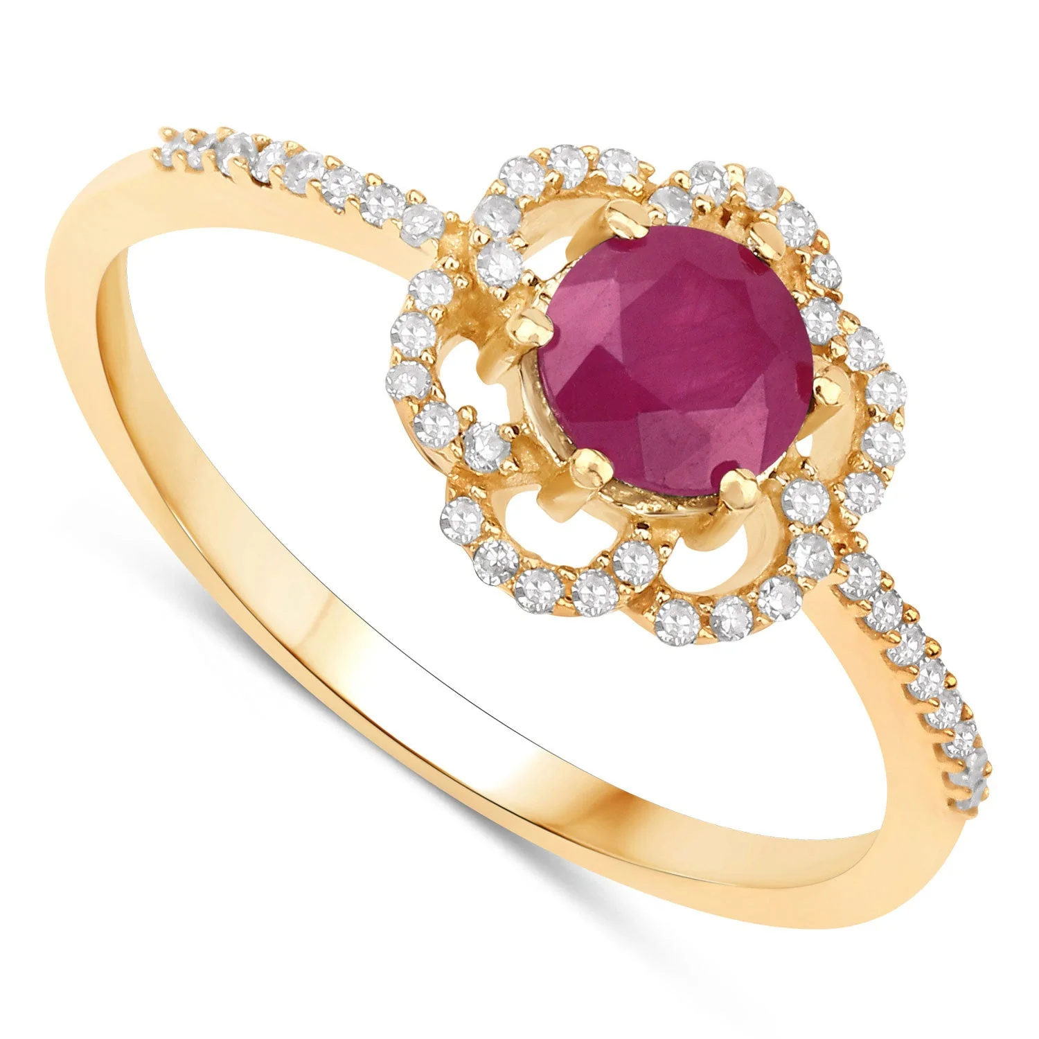 0.68 Carat Genuine Ruby and White Diamond 14K Yellow Gold Ring - Image 2