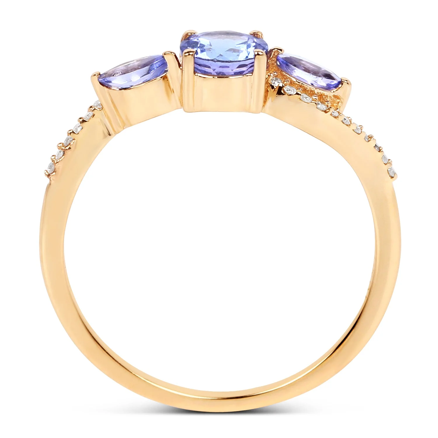 0.70 Carat Genuine Tanzanite and White Diamond 14K Yellow Gold Ring - Image 2