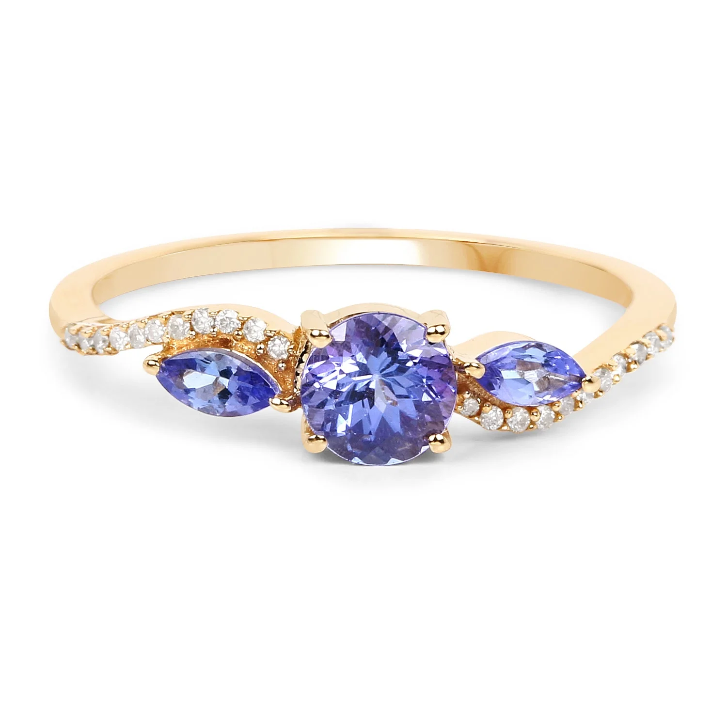 0.70 Carat Genuine Tanzanite and White Diamond 14K Yellow Gold Ring - Image 3