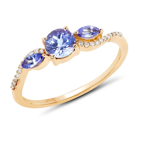 0.70 Carat Genuine Tanzanite and White Diamond 14K Yellow Gold Ring - Image 4