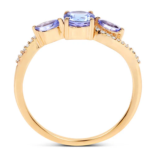 0.70 Carat Genuine Tanzanite and White Diamond 14K Yellow Gold Ring - Image 5