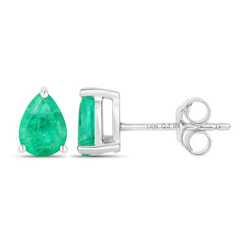 0.70 Carat Genuine Zambian Emerald 14K White Gold Earrings - Image 2