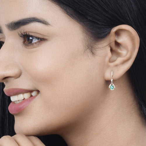 0.70 Carat Genuine Zambian Emerald and White Diamond 14K Yellow Gold Earrings - Image 10