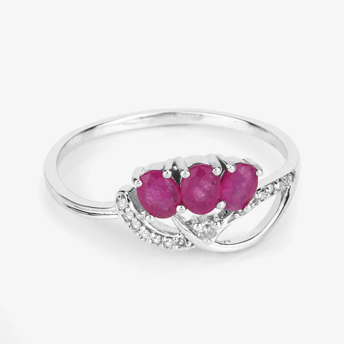 0.71 Carat Genuine Ruby and White Diamond 14K White Gold Ring - Image 10