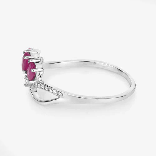 0.71 Carat Genuine Ruby and White Diamond 14K White Gold Ring - Image 11