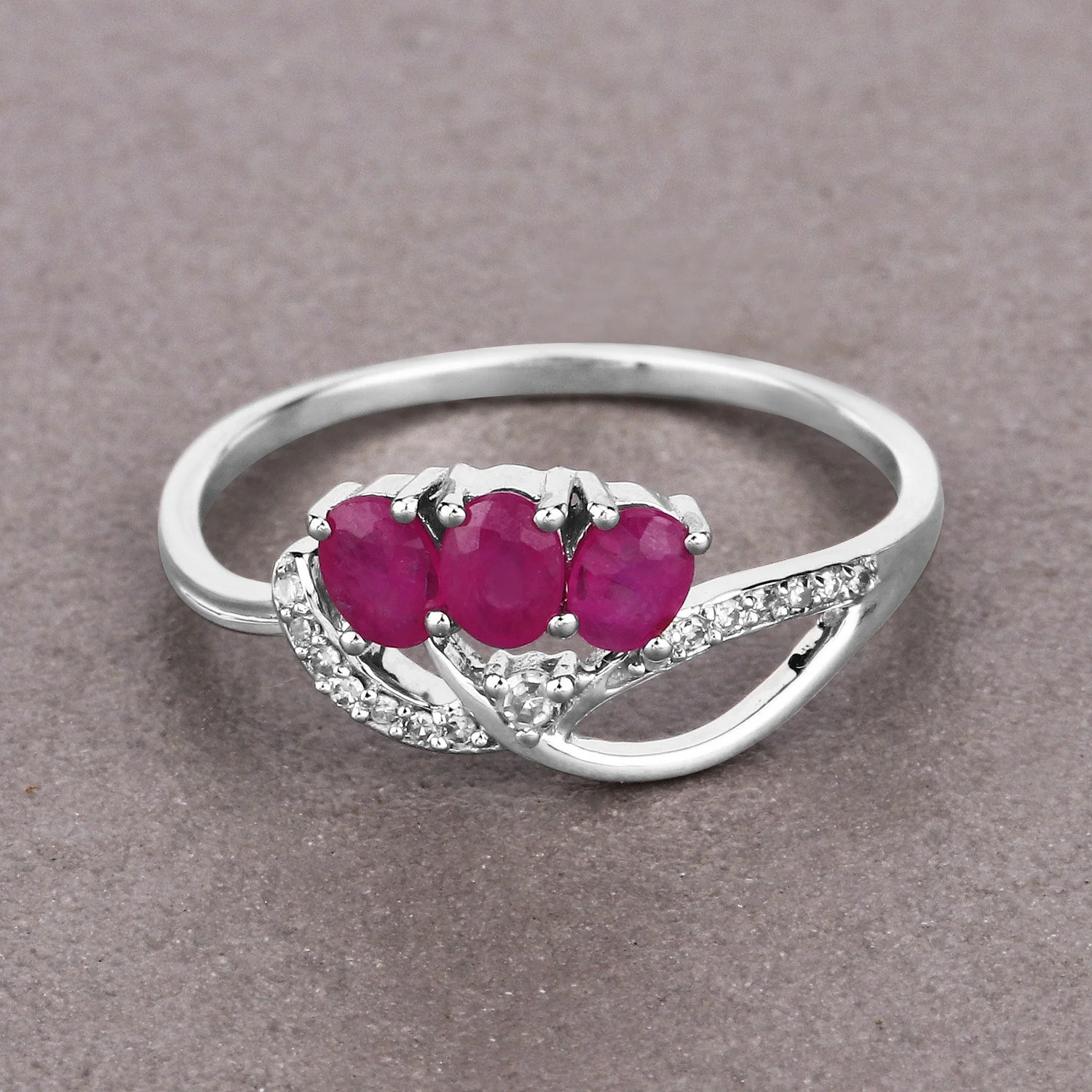 0.71 Carat Genuine Ruby and White Diamond 14K White Gold Ring - Image 4