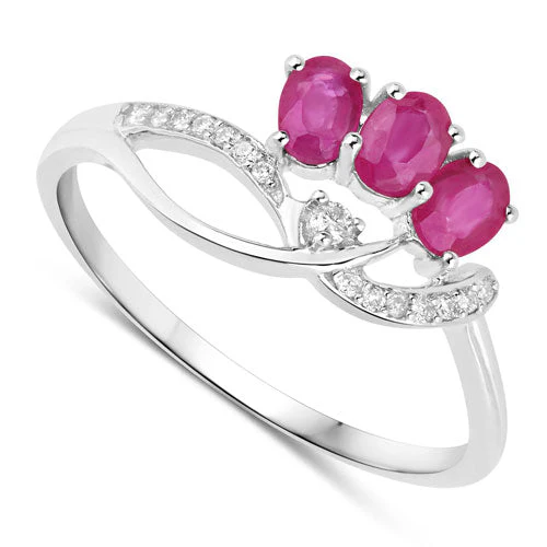 0.71 Carat Genuine Ruby and White Diamond 14K White Gold Ring - Image 6