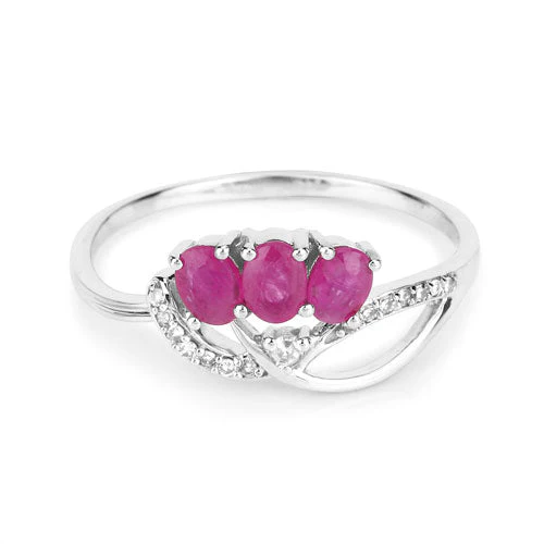 0.71 Carat Genuine Ruby and White Diamond 14K White Gold Ring - Image 7