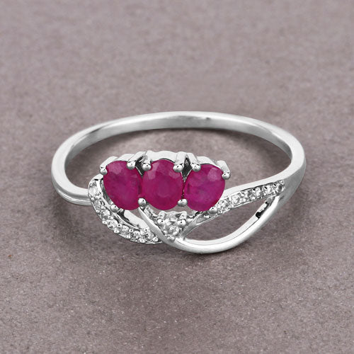 0.71 Carat Genuine Ruby and White Diamond 14K White Gold Ring - Image 8