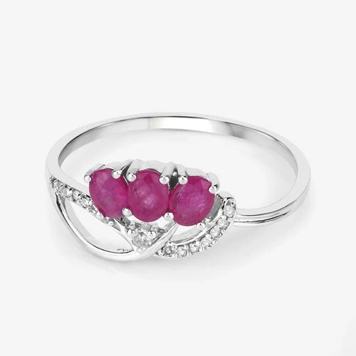 0.71 Carat Genuine Ruby and White Diamond 14K White Gold Ring - Image 9