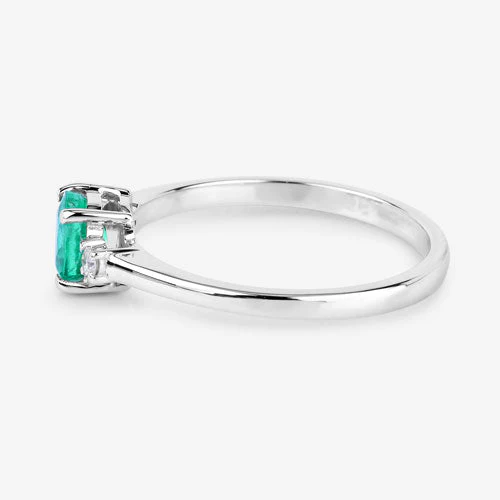 0.71 Carat Genuine Zambian Emerald and White Diamond 14K White Gold Ring - Image 6