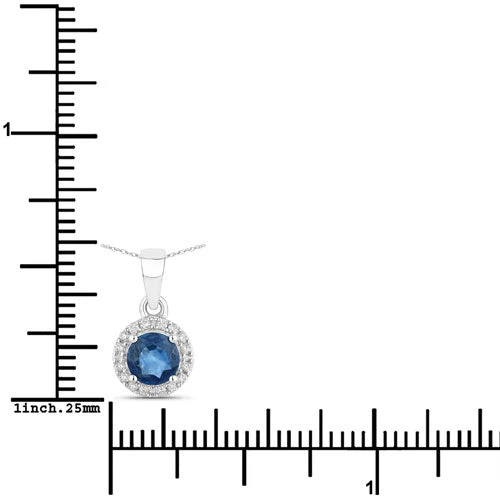 0.72 Carat Genuine Blue Sapphire and White Diamond 14K White Gold Pendant - Image 3