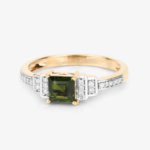 0.72 Carat Genuine Green Tourmaline and White Diamond 14K Yellow Gold Ring - Image 11