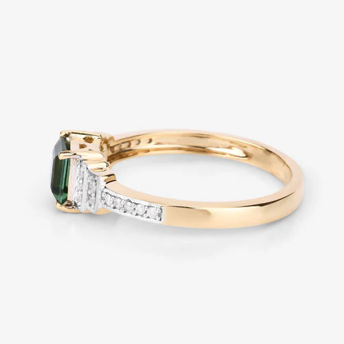 0.72 Carat Genuine Green Tourmaline and White Diamond 14K Yellow Gold Ring - Image 12