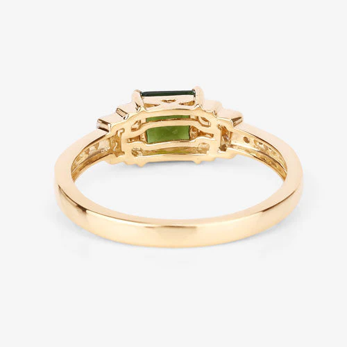 0.72 Carat Genuine Green Tourmaline and White Diamond 14K Yellow Gold Ring - Image 13