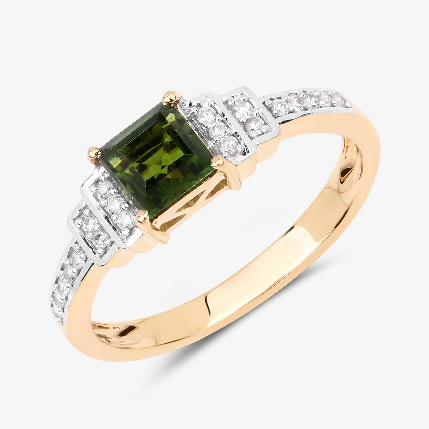 0.72 Carat Genuine Green Tourmaline and White Diamond 14K Yellow Gold Ring - Image 4