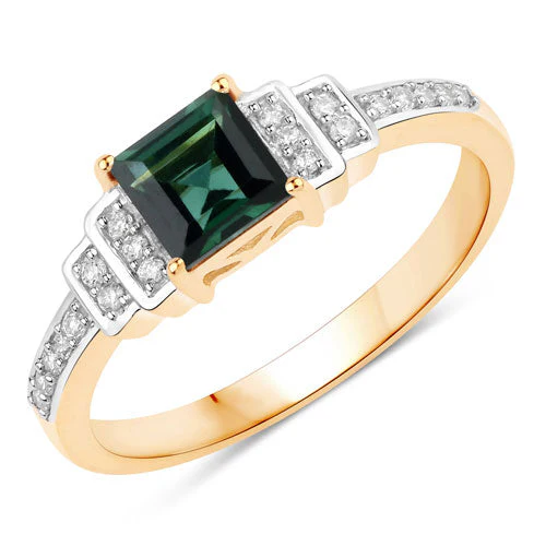 0.72 Carat Genuine Green Tourmaline and White Diamond 14K Yellow Gold Ring - Image 5