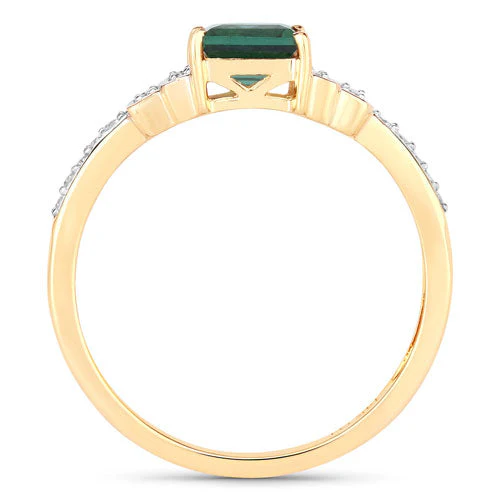 0.72 Carat Genuine Green Tourmaline and White Diamond 14K Yellow Gold Ring - Image 6