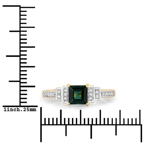 0.72 Carat Genuine Green Tourmaline and White Diamond 14K Yellow Gold Ring - Image 7