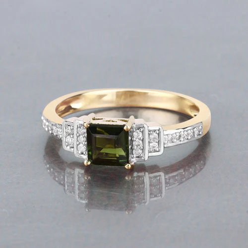 0.72 Carat Genuine Green Tourmaline and White Diamond 14K Yellow Gold Ring - Image 8