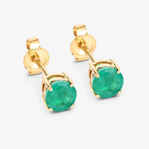 0.72 Carat Genuine Zambian Emerald 10K Yellow Gold Earrings - Image 6