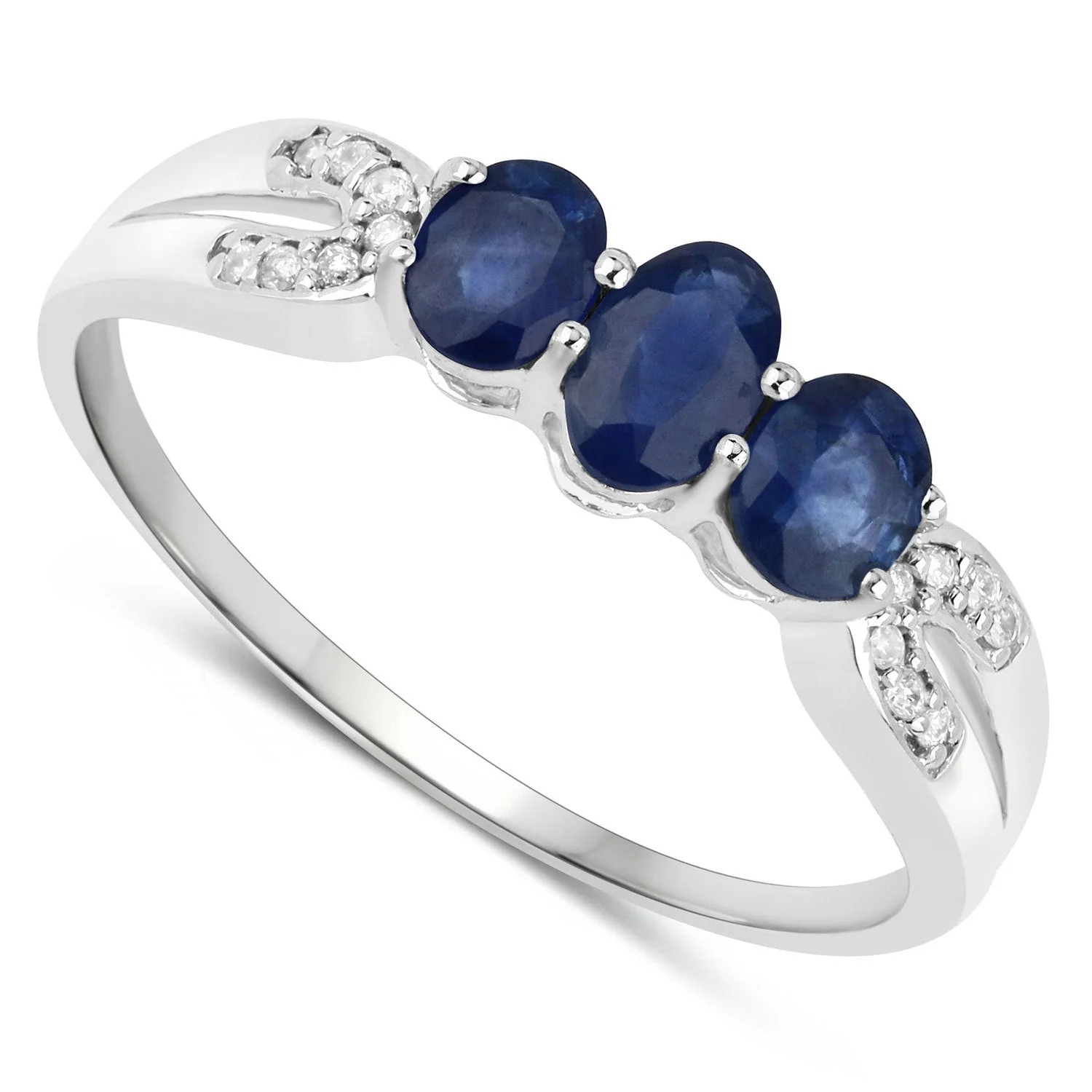 0.73 Carat Genuine Blue Sapphire and White Diamond 14K White Gold Ring - Image 2